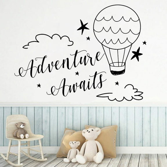 Adventure Awaits Wall Decal Boys Room Decor Nursery Clouds and Hotair Balloons Wall Sticker Travel Vinyl Wall Decor Decal 78x57cm