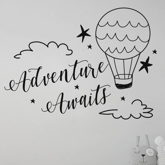 Adventure Awaits Wall Decal Kids Boys Bedroom Nursery Home Decor Clouds and Hotair Balloons Travel Art Vinyl Wall Sticker 42x57cm
