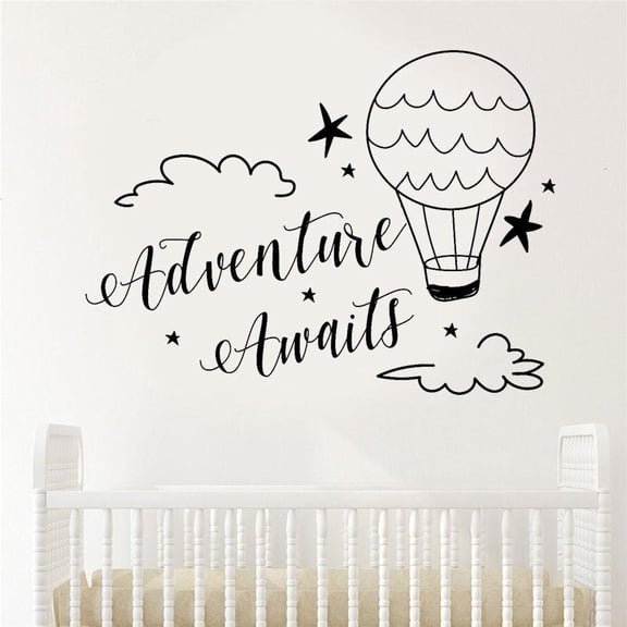 Adventure Awaits Wall Decal Quote Vinyl Home Decor Nursery Clouds And Hotair Balloons Travel Decal Boys Baby Room Sticker 57x42cm
