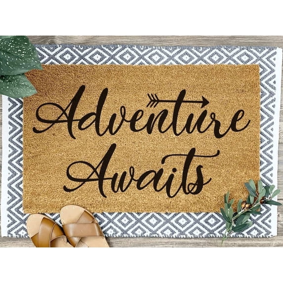Adventure Awaits Welcome Mat, Housewarming Gift, Home Decor, Front Door, Home Doormat, Last Door Mat, Door Mats, Home Kitchen Doormat Bedroom Doormat 30x18 in