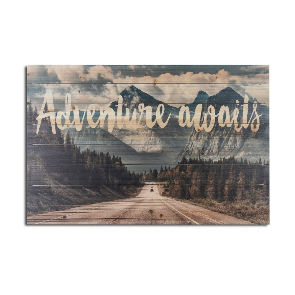 Adventure Awaits Mountain View 24x36 Planked Wood Wall Art