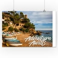 thumbnail image 1 of Adventure Awaits - Wooden Boats on Beach - Lantern Press Photography (16x24 Giclee Gallery Print, Wall Decor Travel Poster), 1 of 1