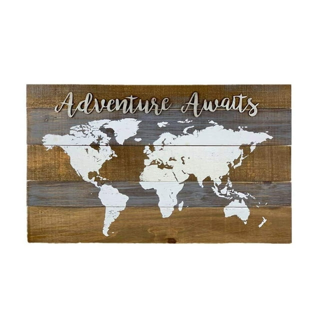 Adventure Awaits World Map Wood Wall Decor, Decoartive World Map