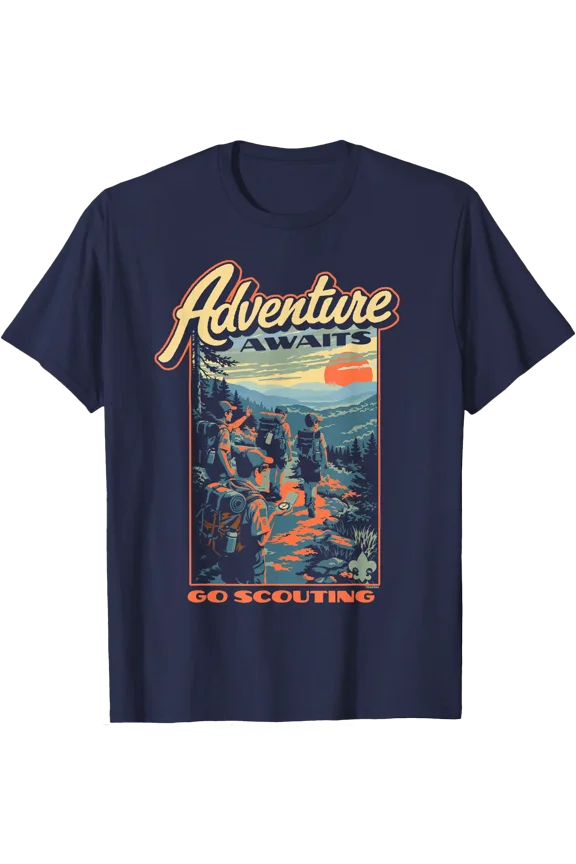 Adventure Awaits Wpa Style Go Scouting Hiking Cub Scouts Bsa T-Shirt