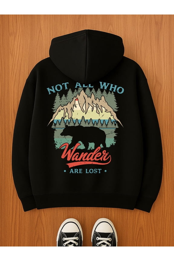 Adventure Bear Hoodie funny hoodies Camping men's sweater hoodie black All-Season Fitness Top, Sleek Sporty Look, Durable Sportswear streetwear funny guys Casual Unisex hoodie