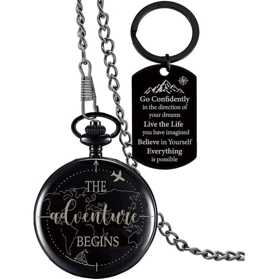 The Adventure Begin Compass Pocket Black with Keychain, College High School Boot Camp Graduation Gifts, Graduation Compass Gifts for Him Men Friends, Inspirational Keepsake Gifts Ideas for Grads