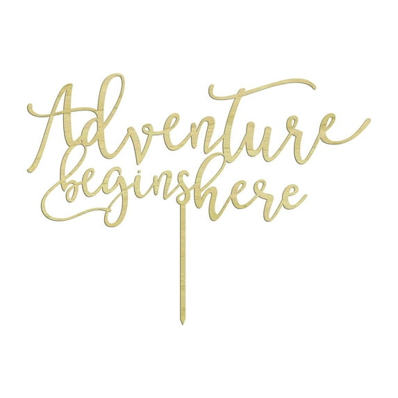 "Adventure Begins Here" Custom Rustic Wedding Cake Topper Personalized Cake Topper Cake Decoration 8"-9" Inches.