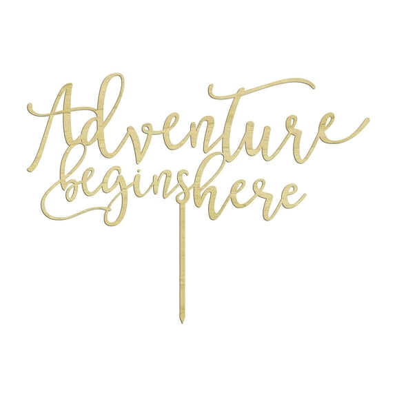 "Adventure Begins Here" Custom Rustic Wedding Cake Topper Personalized Cake Topper Cake Decoration 8"-9" Inches.
