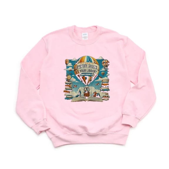 Adventure Begins Library Summer Reading Hot Air Balloon Fun Sky Fly Art SweatShirt Unisex, up to 5XL
