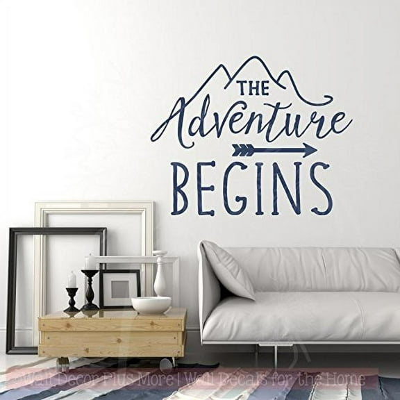 Adventure Begins Wall Sticker Art Vinyl Letters Decals Arrow Home Decor Quote 30x23-Inch, Deep Blue