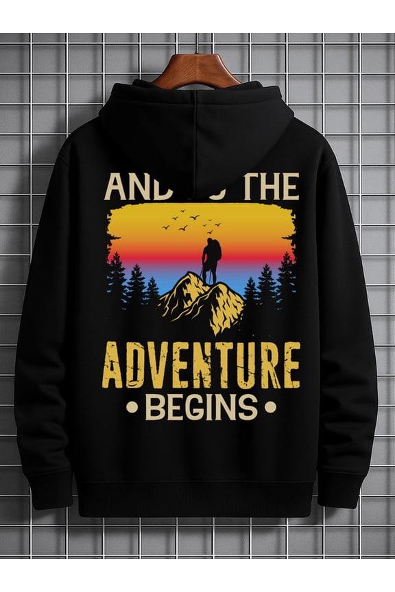Adventure Begins funny hoodies Camping men hooded sweatshirt black Sweatshirt Streetwear For Winter Fall, As Gifts gift winter autumn streetwear gift guys beer Funny Unisex hoodie