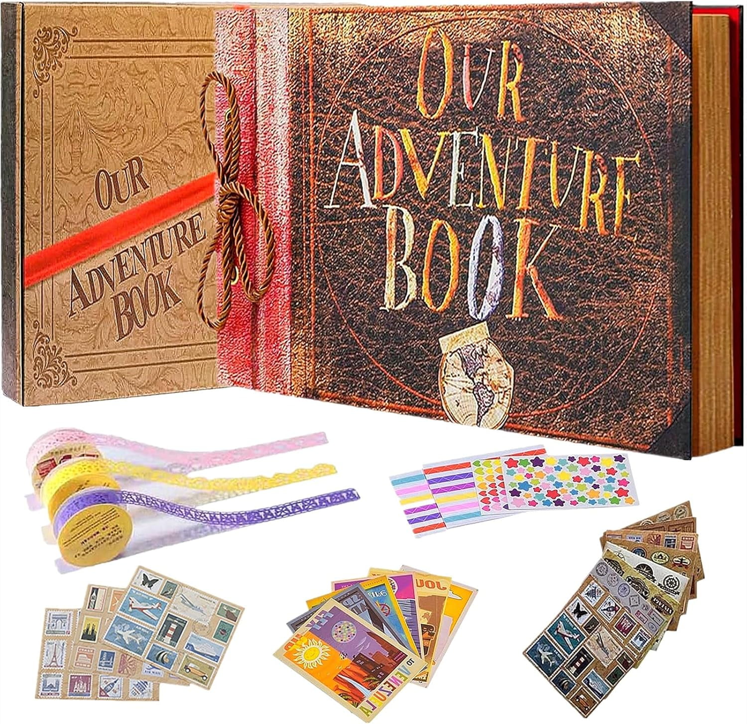 Adventure Book Travel Diary & Scrapbook - Retro-Style Photo Album, Vintage Guestbook for DIY Memories, Anniversary, Wedding, Baby, Travel, or Valentine's Day Gift