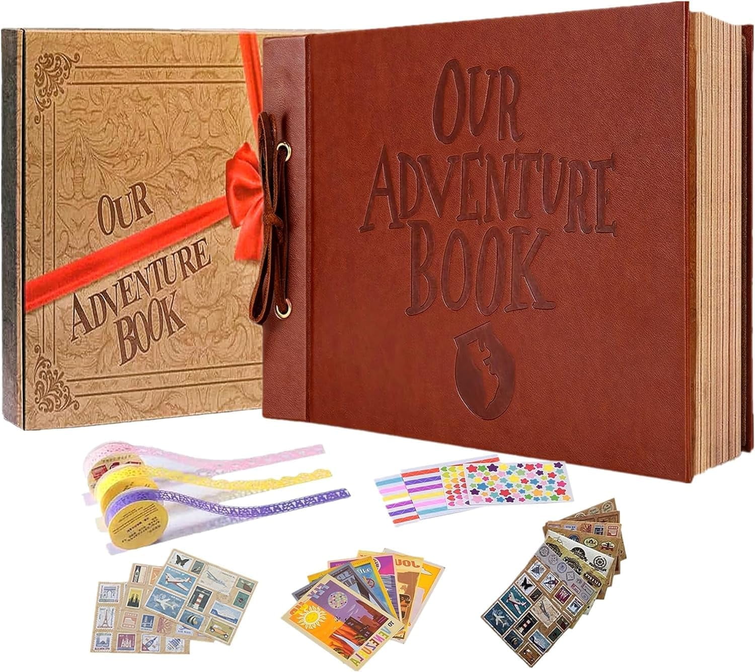 Adventure Book Travel Diary & Scrapbook - Retro-Style Photo Album, Vintage Guestbook for DIY Memories, Anniversary, Wedding, Baby, Travel, or Valentine's Day Gift