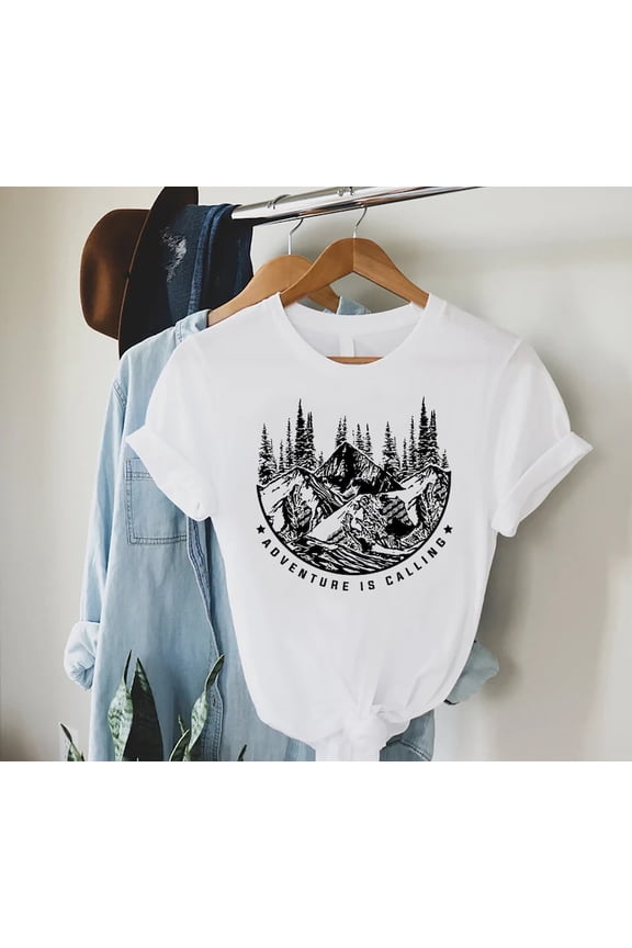 Adventure Is Calling T-Shirt, Nature Lover Hiking Shirt, Adventure Lover Shirt, Outdoor Lover Outfit, Wild Camp Tee, Mountain Theme Shirt, Full Size S-5XL