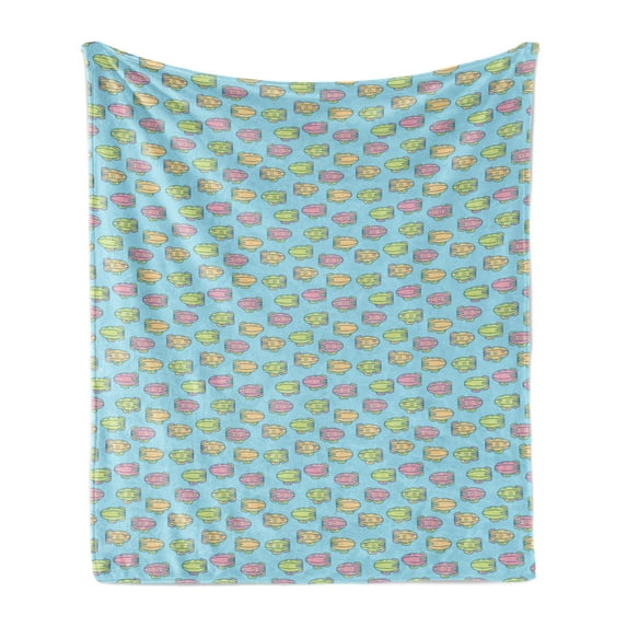 Adventure Cartoon Soft Flannel Fleece Throw Blanket, Linear Drawn Soft Pastel Colored Zeppelin, Cozy Plush for Indoor and Outdoor Use, 50" x 60", Yellow Green Pale Blue, by Ambesonne