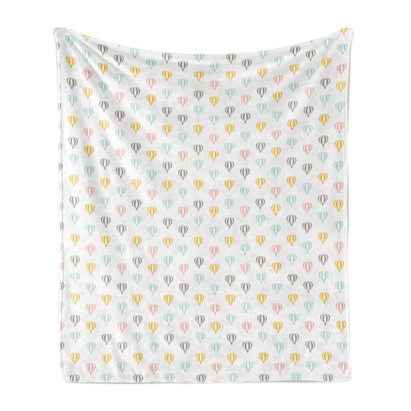 Adventure Cartoon Soft Flannel Fleece Throw Blanket, Minimalist Hot Air Balloons Repeating Pattern, Cozy Plush for Indoor and Outdoor Use, 50" x 70", Pale Orange Pale Pink, by Ambesonne