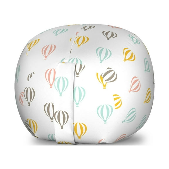 Adventure Cartoon Storage Toy Bag Chair, Minimalist Hot Air Balloons Repeating Pattern, Stuffed Animal Organizer Washable Bag, Small Size, Pale Orange Pale Pink, by Ambesonne