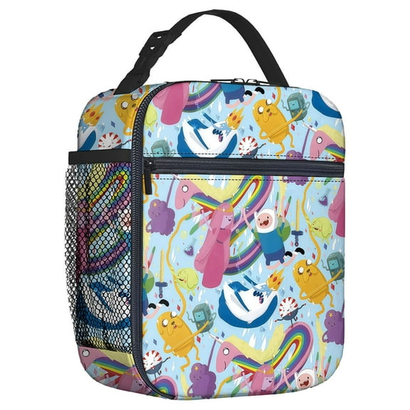 For Adventure Cartoon Themed Finn & Jake Insulated Lunch Bag Reusable Water Resistant Cooler Tote, with Mesh Side Pocket and Zipper, Lunch Box Size 8.66x4.33x10.24 Inch for Camping, Trips, Picnics