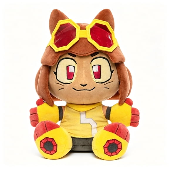Adventure Cat Stuffed Plush, Yellow Outfit Explorer Kitten Doll with Goggles, Soft Collectible Plush Toy Gift for Gamers Kids