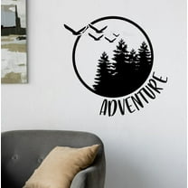 Adventure Circle Trees Birds RV Decals - Vinyl Camper Decals - Decals for RV Trailers - Inspirational Vinyl Decals Sticker - Woodland Adventure Wall Art Kids, 23x22-Inch, Black