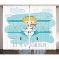 thumbnail image 1 of Ambesonne Adventure Curtains 2 Panel Set, Girl on Plane, 108" x 63", Dark Coral Pale Blue, 1 of 3