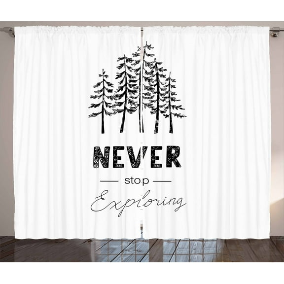 Ambesonne Adventure Curtains 2 Panel Set, Never Stop Exploring, 108" x 96", Black White