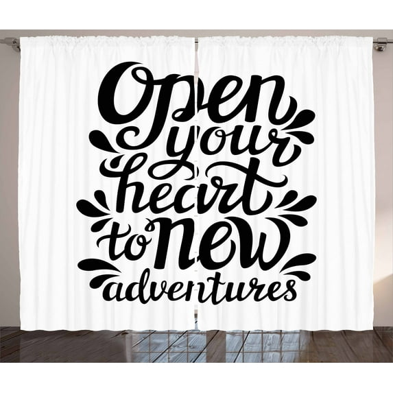 Ambesonne Adventure Curtains 2 Panel Set, 60s Inspired Design, 108" x 96", Black White