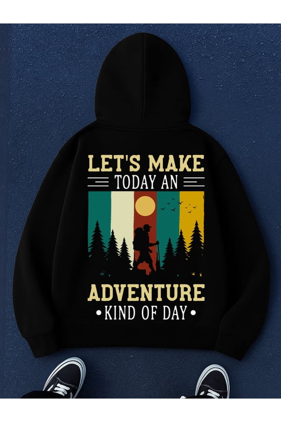 Adventure Day graphic hoodies Camping mens polyester black Sweatshirt Streetwear For Winter Fall, As Gifts casual halloween spring vintage funny cute Unique Design Unisex hoodie
