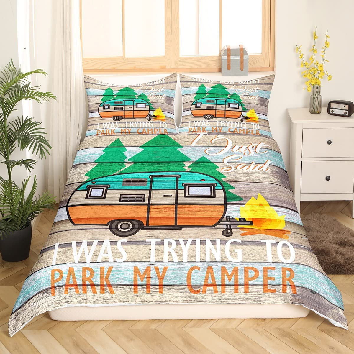 Adventure Duvet Cover Camping Equipment Sleeping Bag Boots Campfire