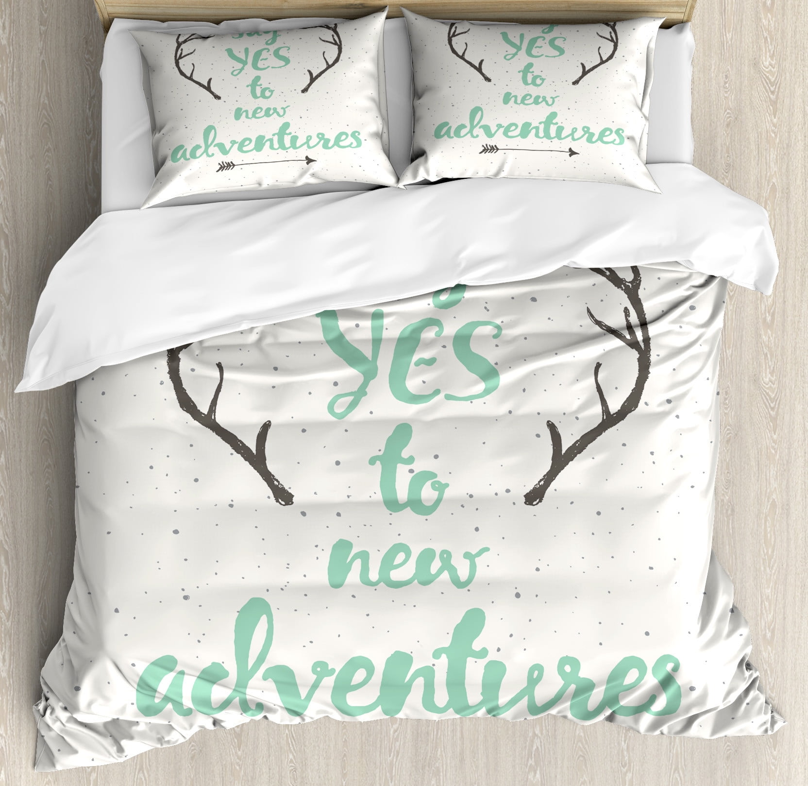 Adventure Duvet Cover Set, Calligraphic Words Antlers and Arrow on
