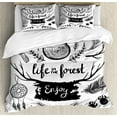 thumbnail image 1 of Adventure Duvet Cover Set Queen Size, Life in the Forest Theme Boho Details Antlers Tree Branches and Feathers, Decorative 3 Piece Bedding Set with 2 Pillow Shams, Charcoal Grey White, by Ambesonne, 1 of 3