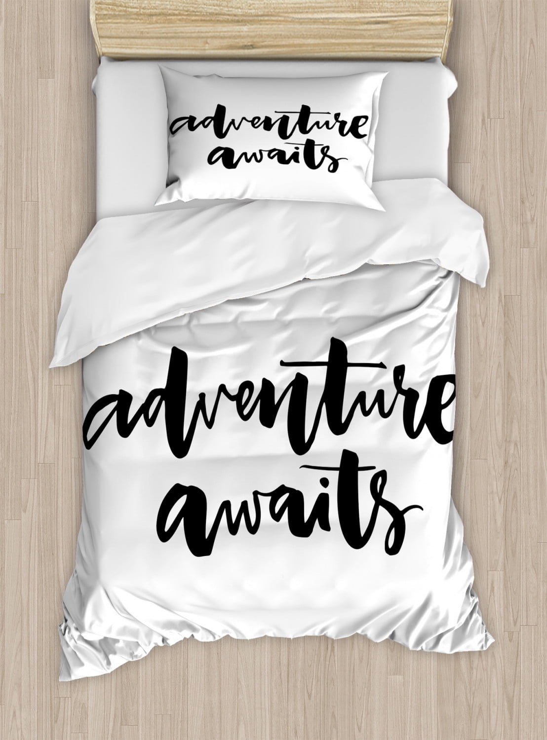 Twin Adventure Awaits Black and White Duvet Cover Set