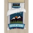 thumbnail image 1 of Adventure Duvet Cover Set Twin Size, Signboard of Camping Wilderness Exploration Mountains Illustration, Decorative 2 Piece Bedding Set with 1 Pillow Sham, White and Multicolor, by Ambesonne, 1 of 3