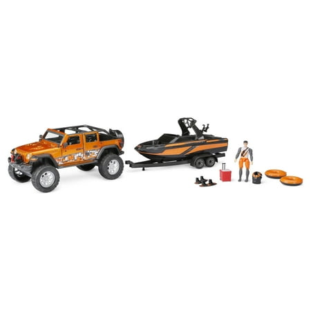 Adventure Force Angler Adventure Metal Orange Jeep Truck and Sport Boat Vehicle Playset (10 Pieces) Child