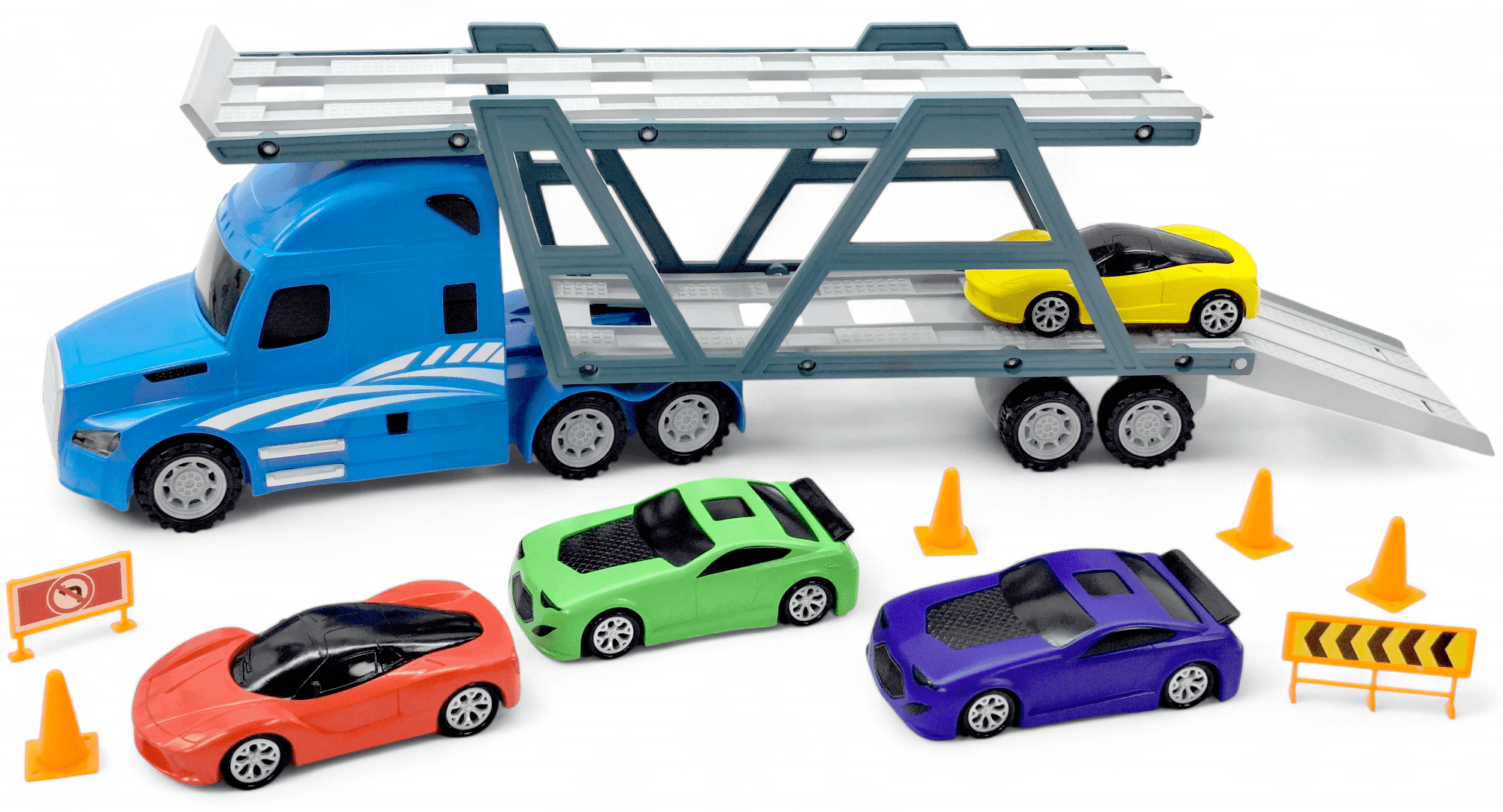 Adventure Force Big Rig Transporter Toy Truck Play Set 12-Piece Carrier with Cars & Accessories