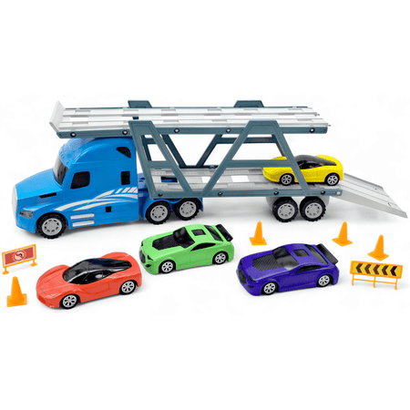 Adventure Force Big Rig Transporter Toy Truck Play Set – 12-Piece Carrier with Cars & Accessories