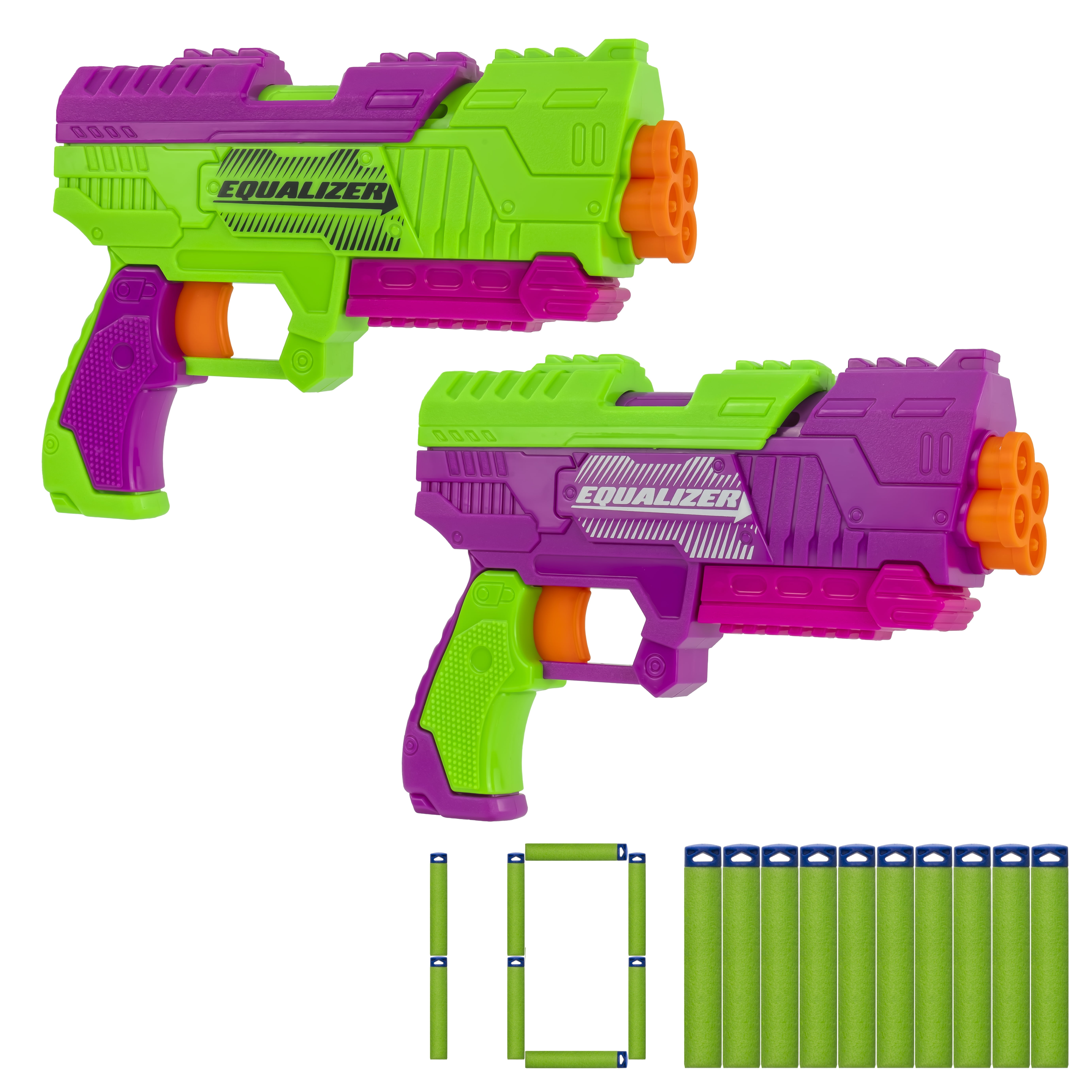 Adventure Force Equalizer Foam Dart Blaster Set, Spring-Powered Barrel Design, 2 Blasters with 10 Long-Distance Darts, Compatible with Most Standard Nerf and XShot Blasters, Ages 8+