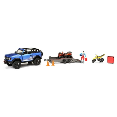 Adventure Force Metal Vehicle Deluxe Play Set Blue Bronco Truck, ATV, Bike, Child Ages 3 and up