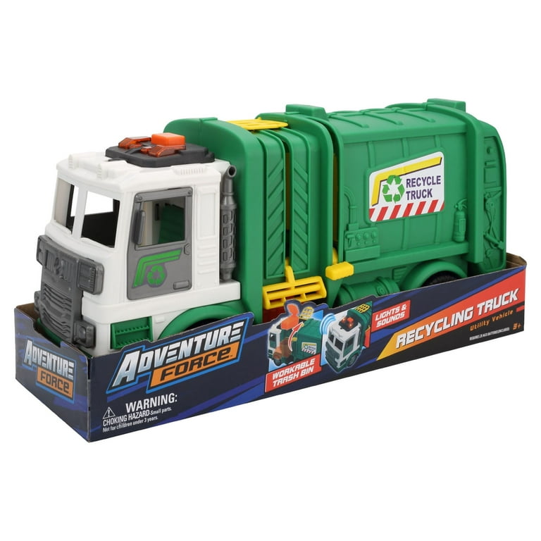 Adventure Force Utility Vehicle with Light & Sound - Recycle Truck:  Realistic backup lights and recycle truck sounds; Liftable elevator and  rubbish bin; Free-wheeling rollable vehicle 