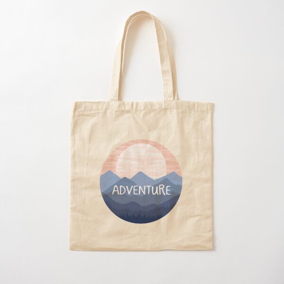 Adventure Forest Sunset Vector Landscape Canvas Tote Bags, Reusable Shopping Bag