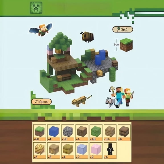 Adventure Forest Treehouse Building Kit 216pcs 6-Side Magnetic Blocks with Character and Animal Figures