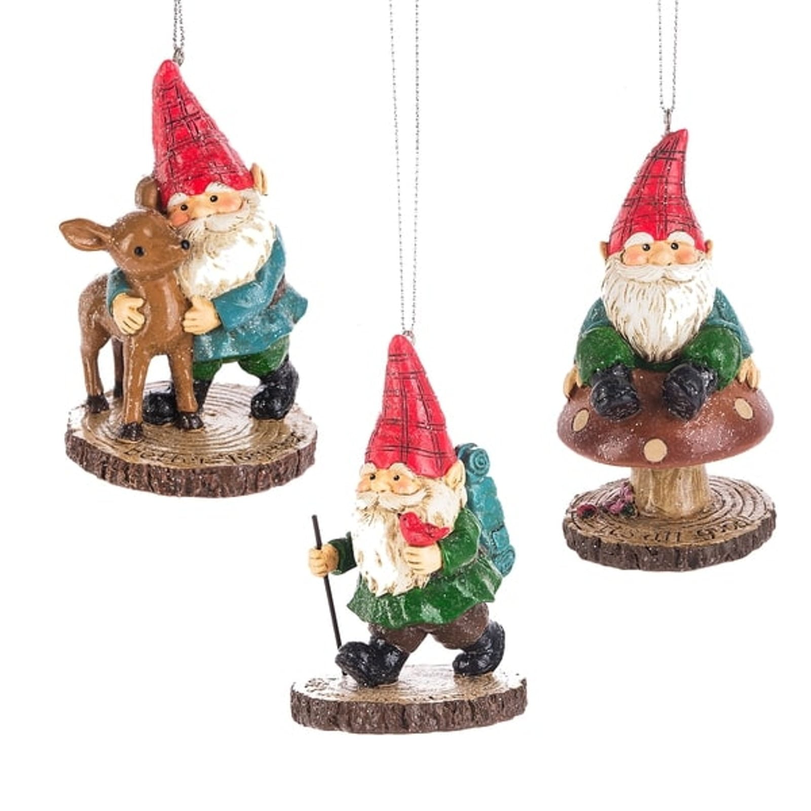 Festive Gnome Christmas Ornaments Set of 3 Resin Figurines