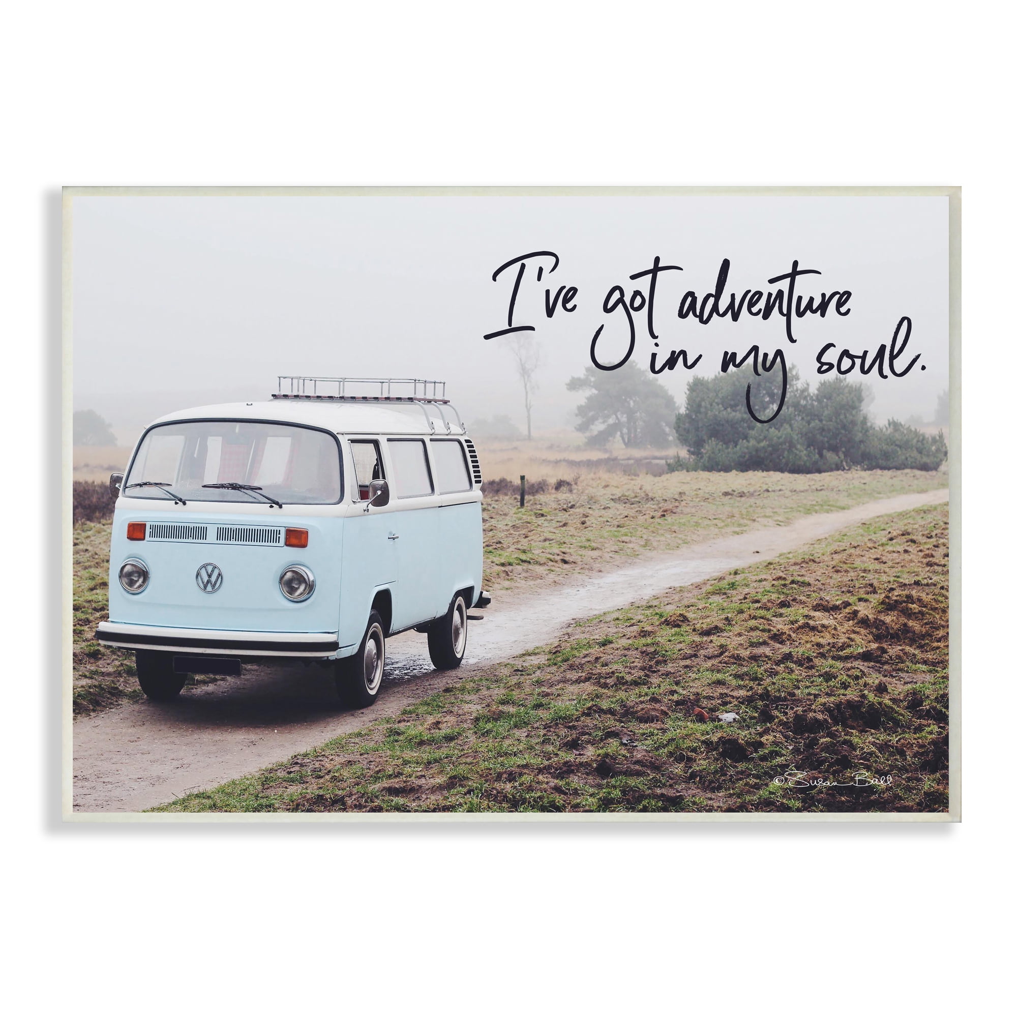 Stupell Industries Adventure In My Soul Phrase Retro Bus Road,13 x 19,Designed by Susan Ball