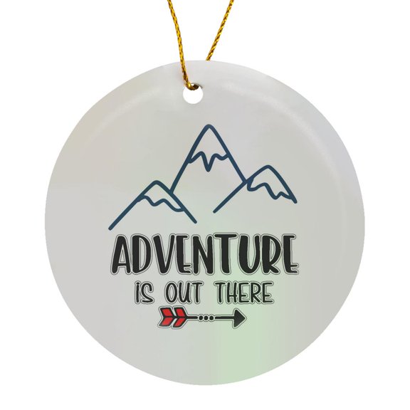 3drose, Adventure Is Out There Outdoors Mountains Arrow, Circle Porcelain Ornament