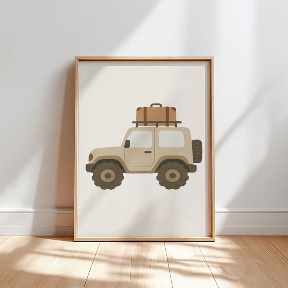 Adventure Jeep Print: Kids Room Travel Car Illustration #85, Unframed Canvas Size 24x36