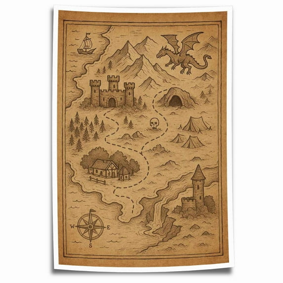 Adventure Map Canvas Prints Wall Art Décor Fantasy Posters Picture for Living Room Bedroom Aesthetic Wall Decoration - 12x18 inches Unframed