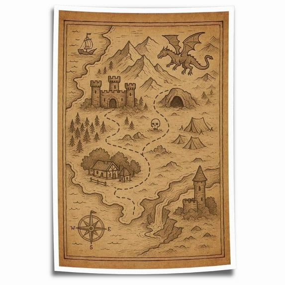 Adventure Map Poster Canvas Prints Wall Art Decor Picture for Living Room Bedroom Aesthetic Wall Decoration - 20x30 inches Unframed