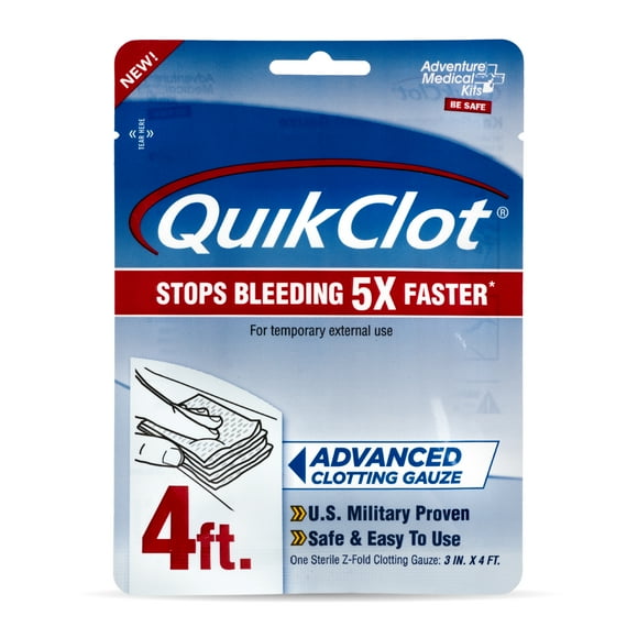 Adventure Medical Kits QuikClot Gauze - Flexible Hemostatic Medical Gauze for Emergency Survival or Disaster Preparedness Kits & More - Stops Bleeding Fast with Kaolin - 3" x 48"