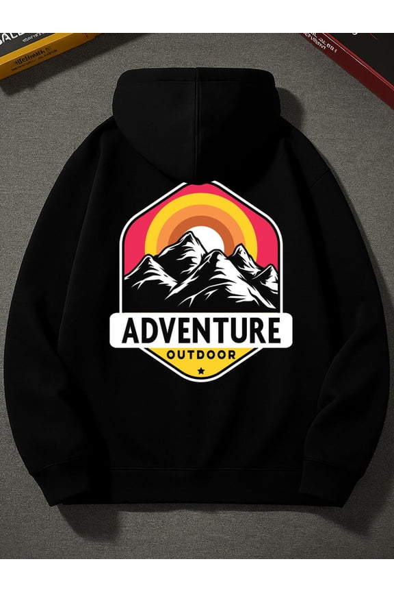 Adventure Mountain graphic hoodies Camping for men long sleeve black Comfy Loose Drawstring Trendy Hooded Pullover,Clothing For Autumn Winter spring guys cute Vintage Unisex hoodie