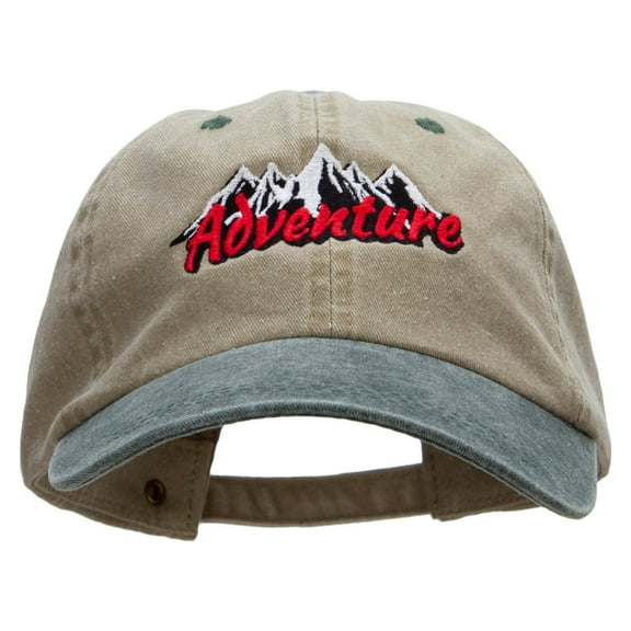 Adventure Mountains Embroidered Pigment Dyed Wash Caps - Khaki Green OSFM